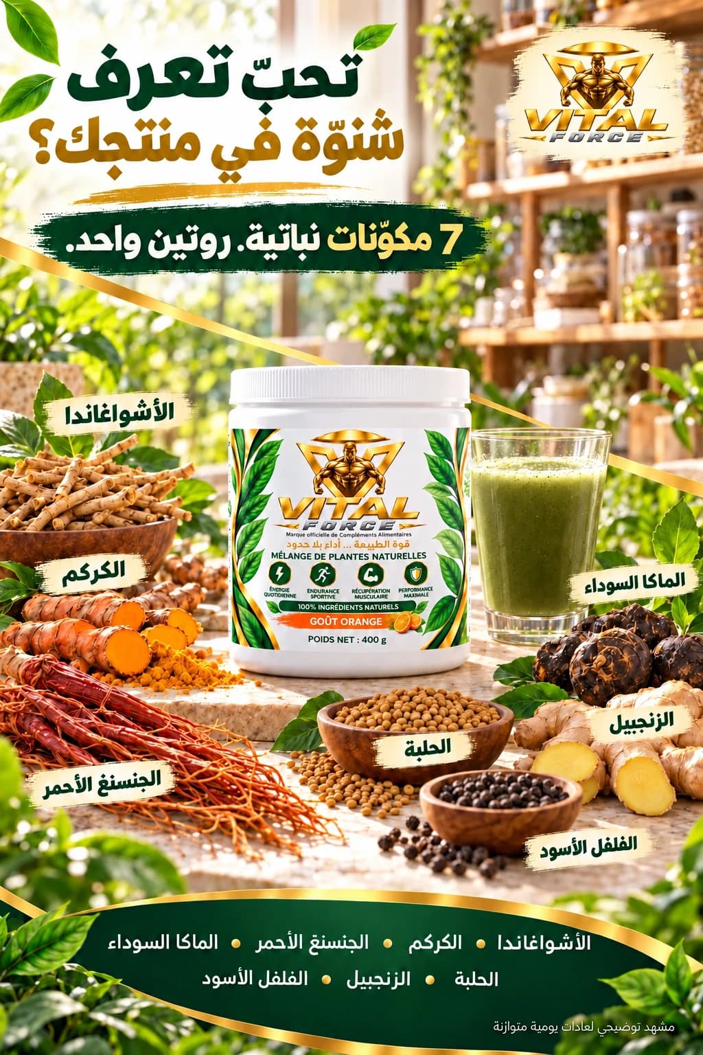 مشهد توضيحي لعادات يومية متوازنة — الروتين النباتي مع VITAL FORCE